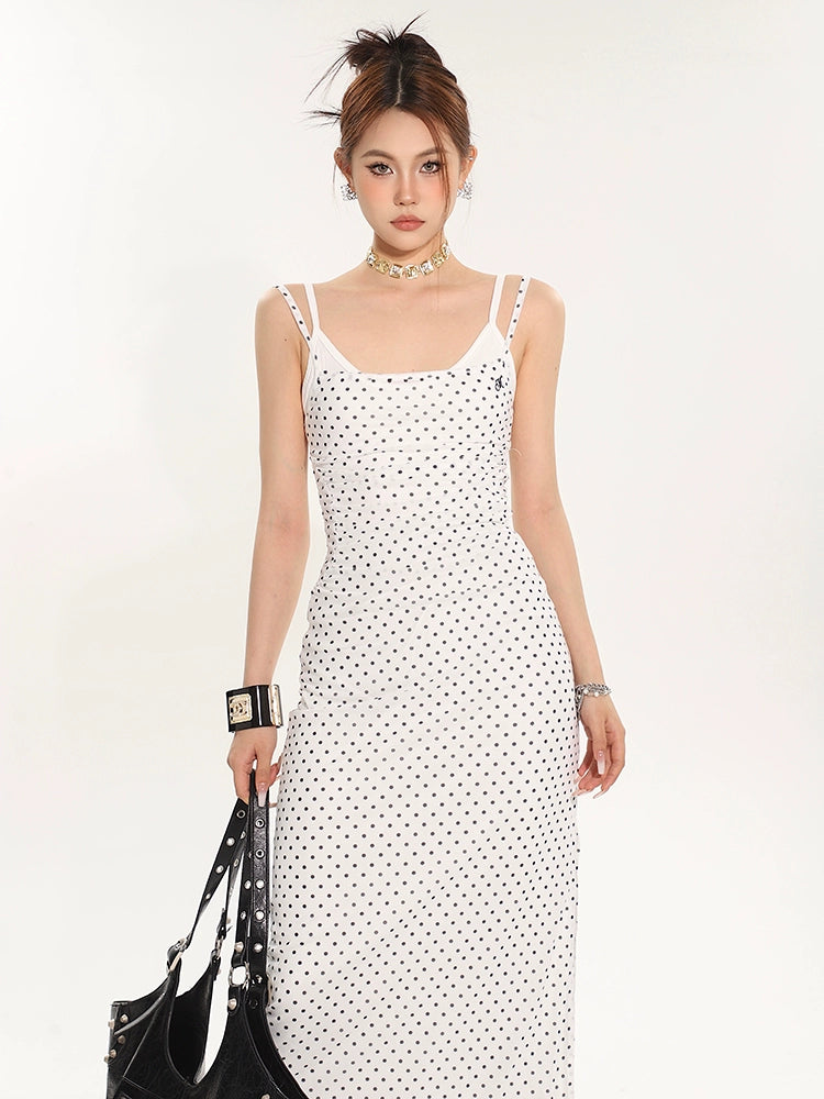 Polka Dot Sleeveless Midi Bodycon Dress