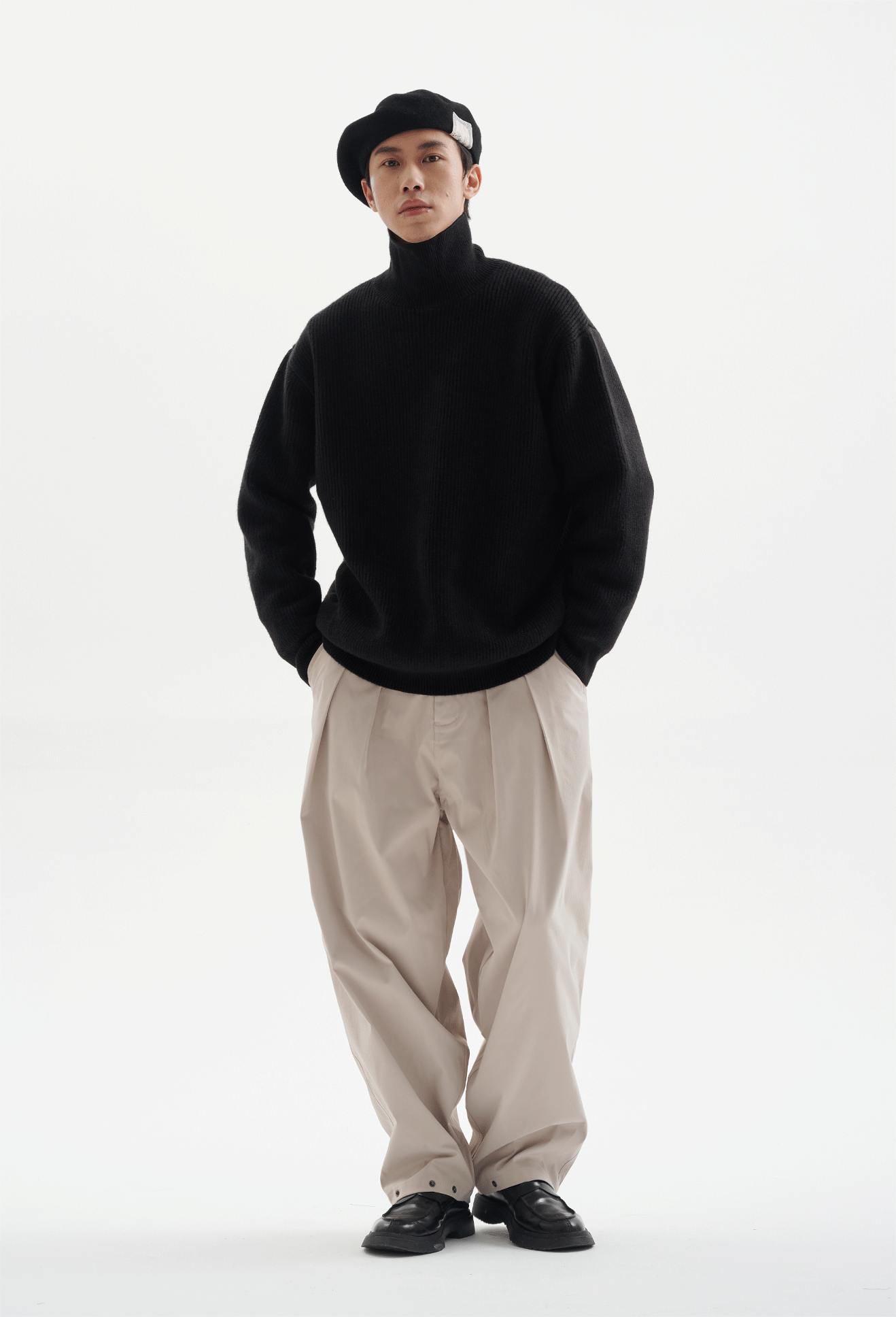 Ribbed Oversized Funnel-Neck Sweater