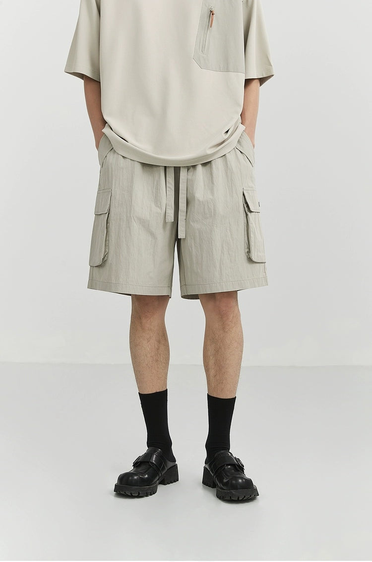 Textured Cargo Pocket Drawstring Shorts