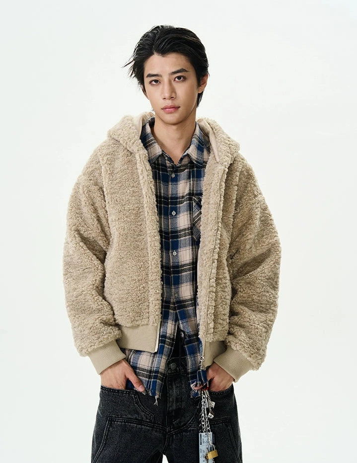 Mid-Crop Sherpa Hooded Zip Jacket