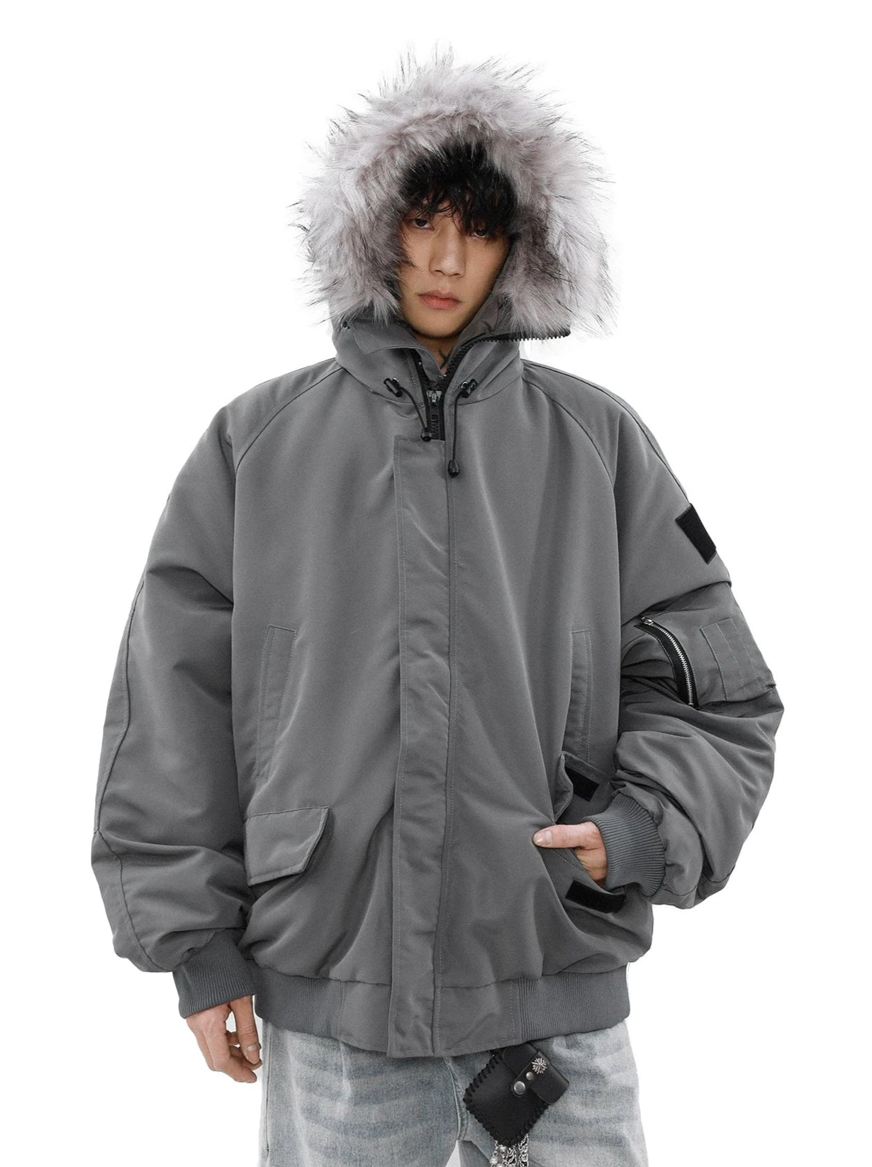 Oversized Parka Jacket with Removable Faux Fur Hood Trim