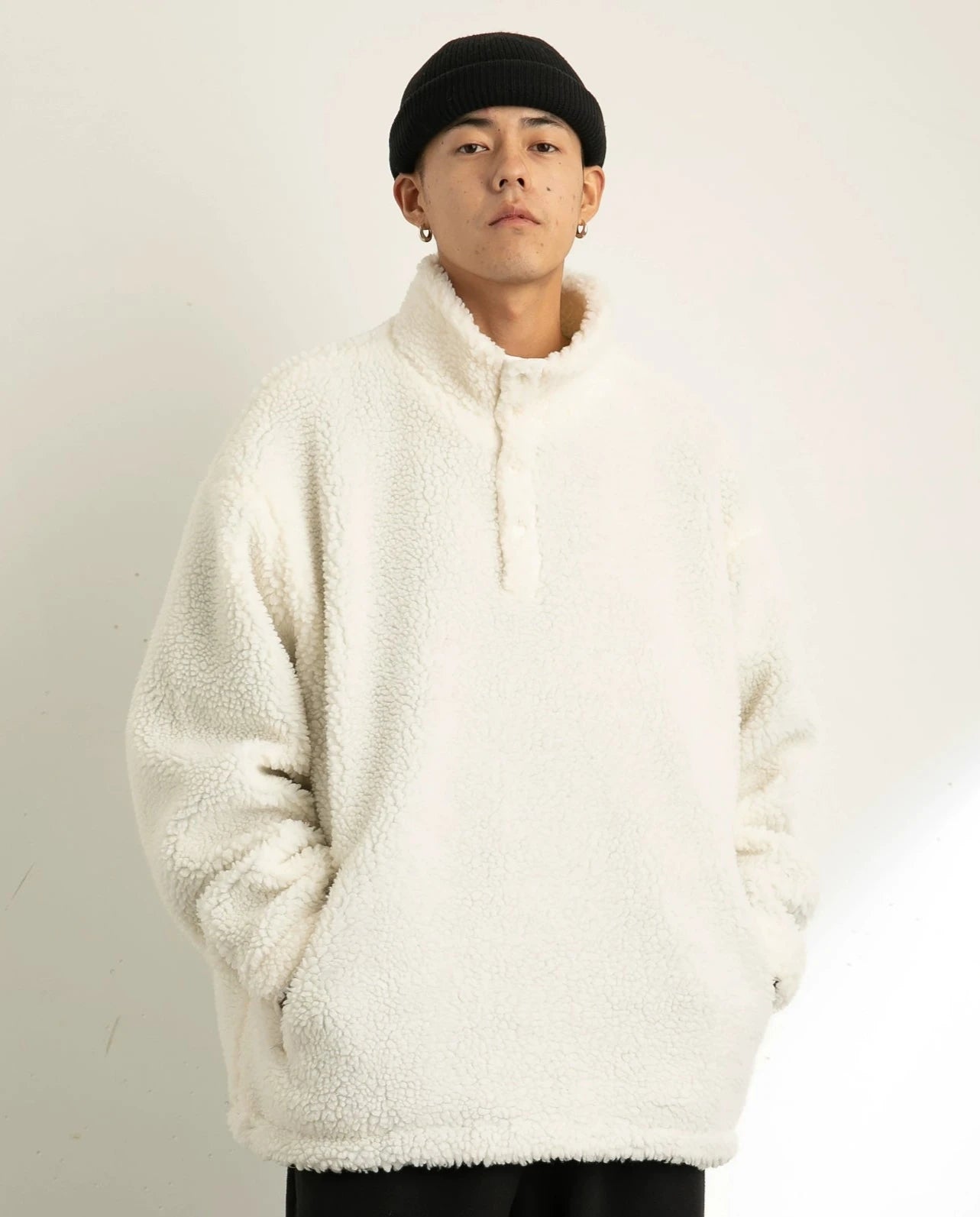 Shearling Half-Button Lightweight Pullover Sweater