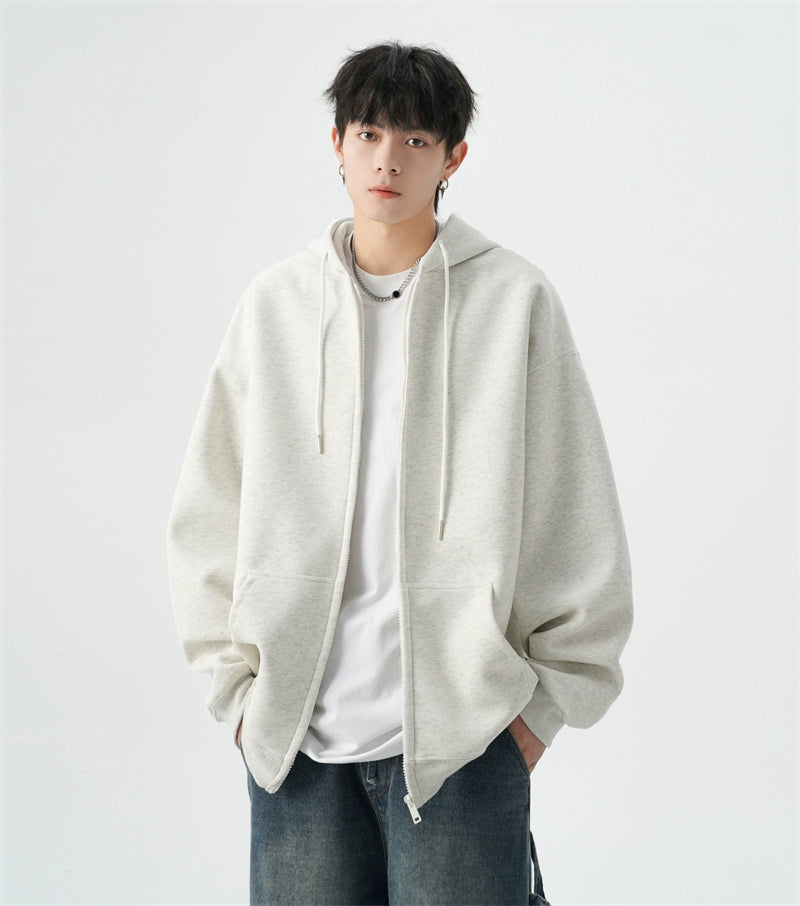 Oversized Zip-Up Sweatshirt Hoodie with Drop Shoulders