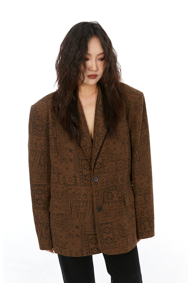 Vintage Boxy Tribal Pattern Blazer Suit Jacket