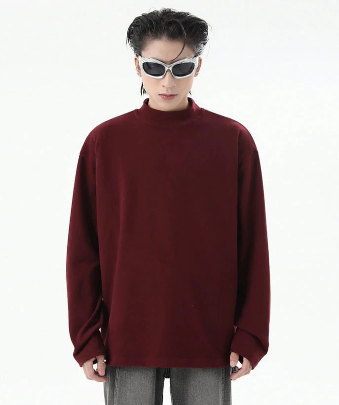 Boxy Mock-Neck Long Sleeve Sweatshirt