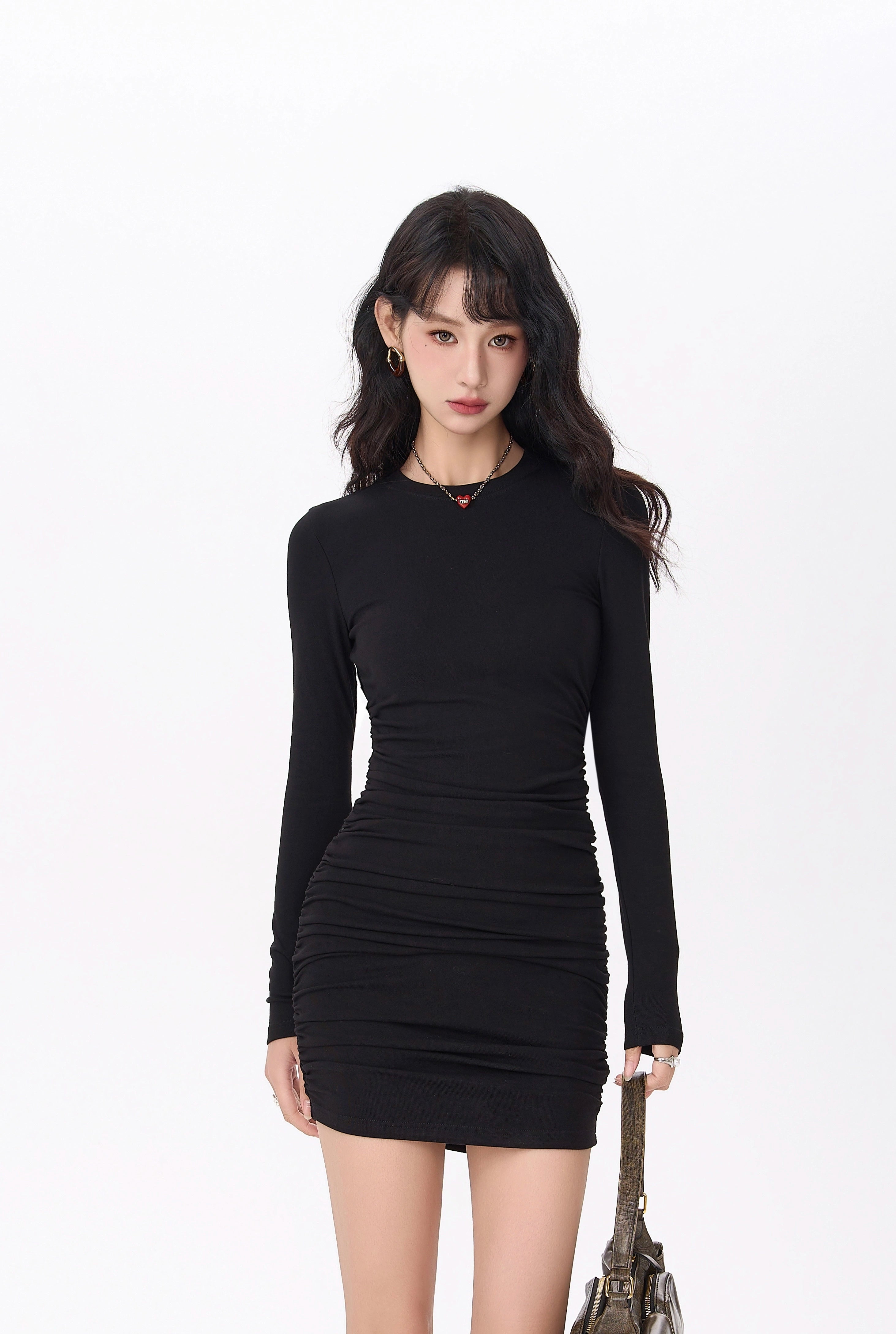 Skinny Long Sleeve Ruched Mini Dress