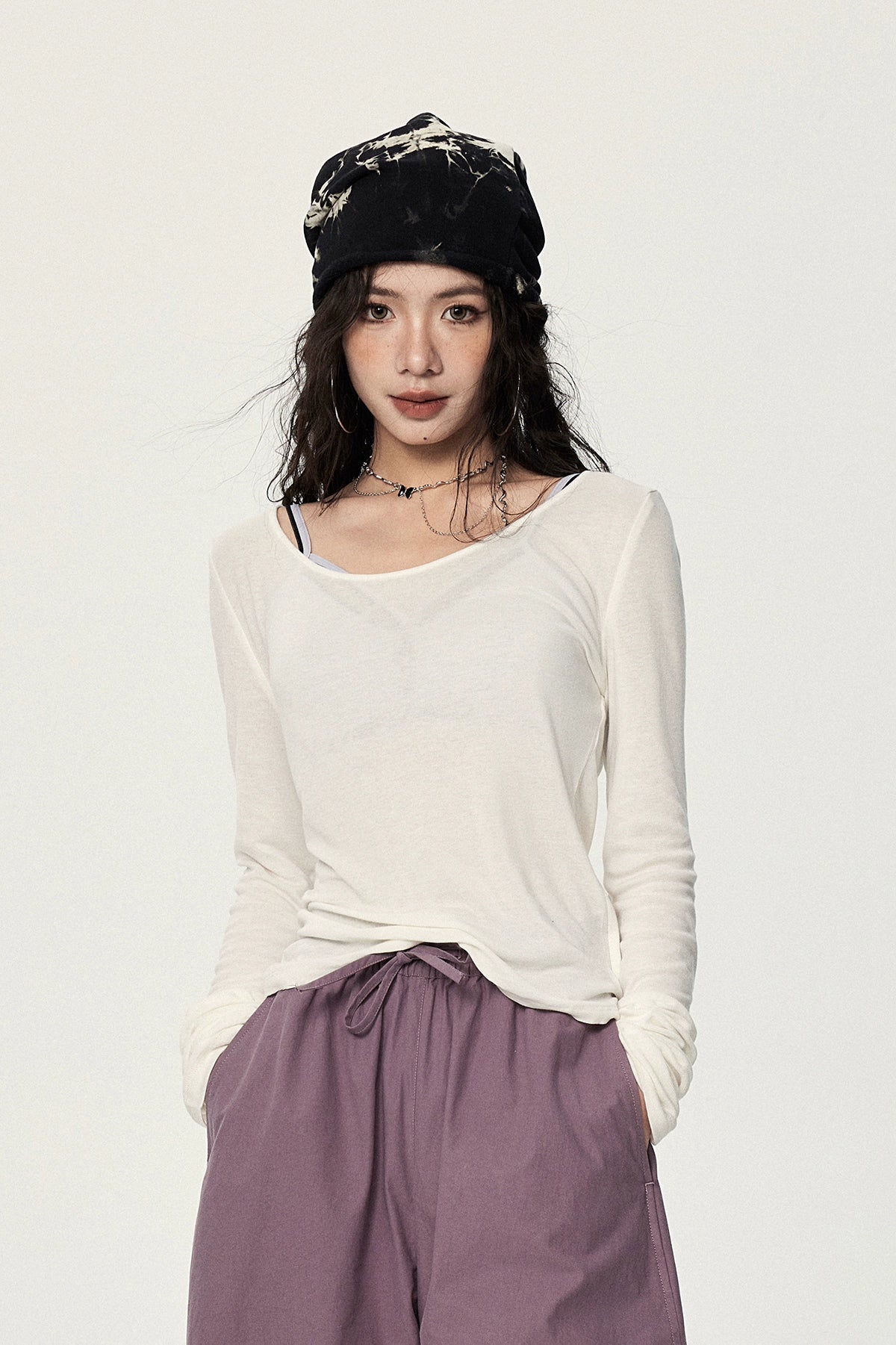 Long Sleeve Scoop Neck Soft Jersey Top