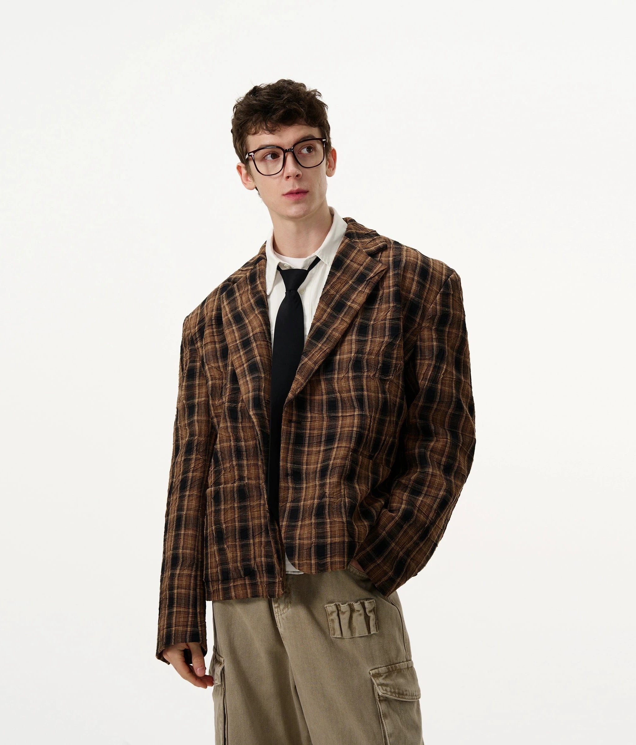 Plaid Single Breasted Boxy Suit Jacket