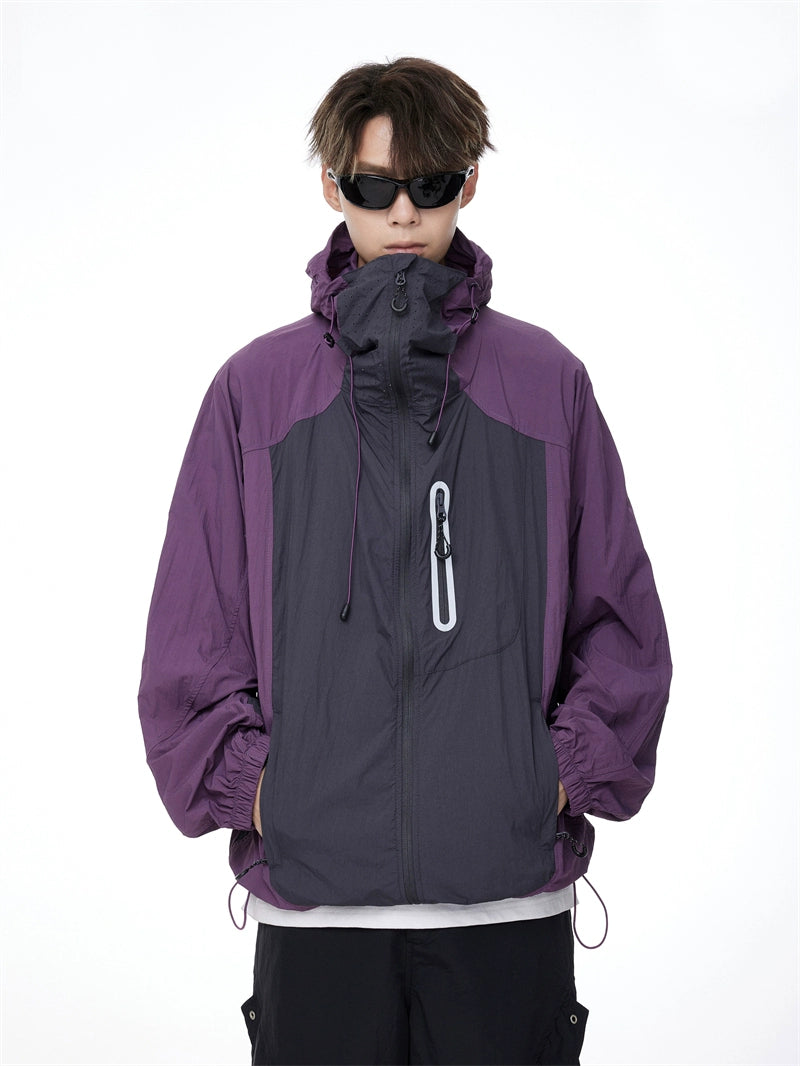 Two-Tone Lightweight Zip-Up Hooded Windbreaker