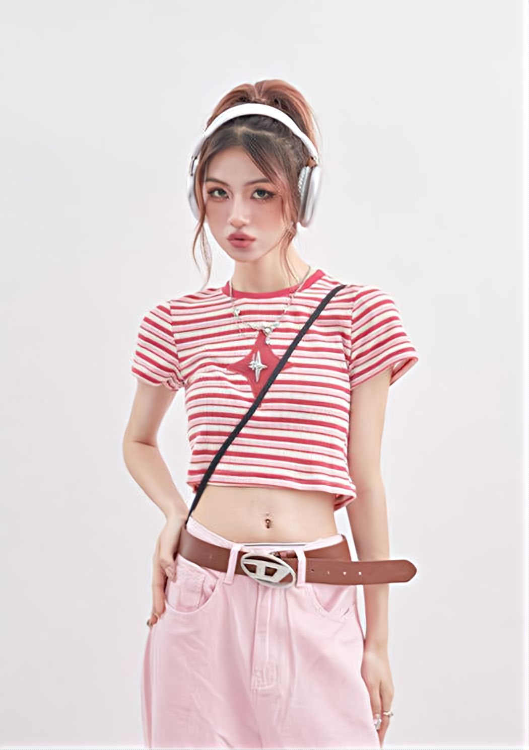 Stripe Star Patchwork Cropped Tee