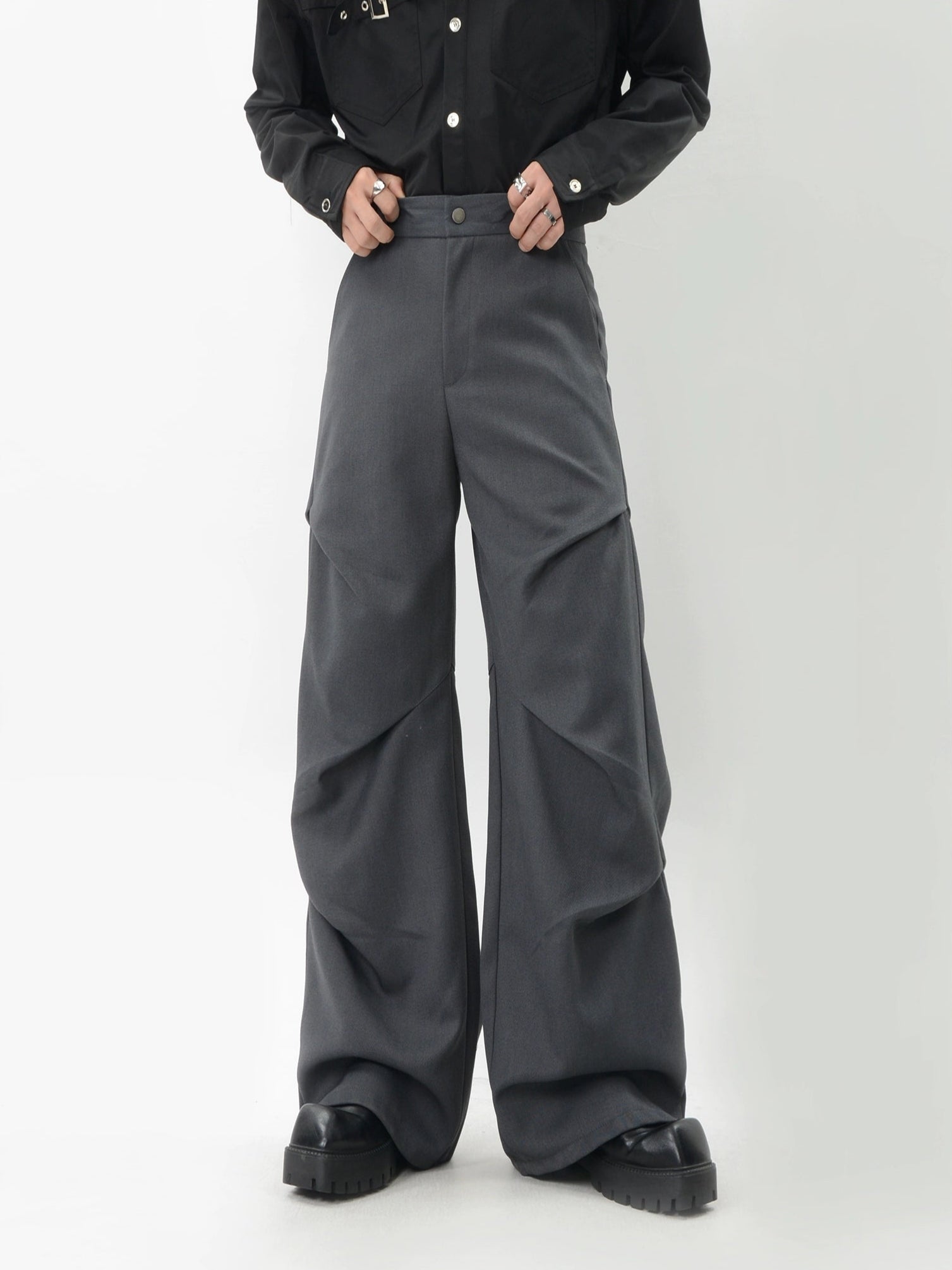 Wide-Leg Zigzag Drape High Waist Trousers