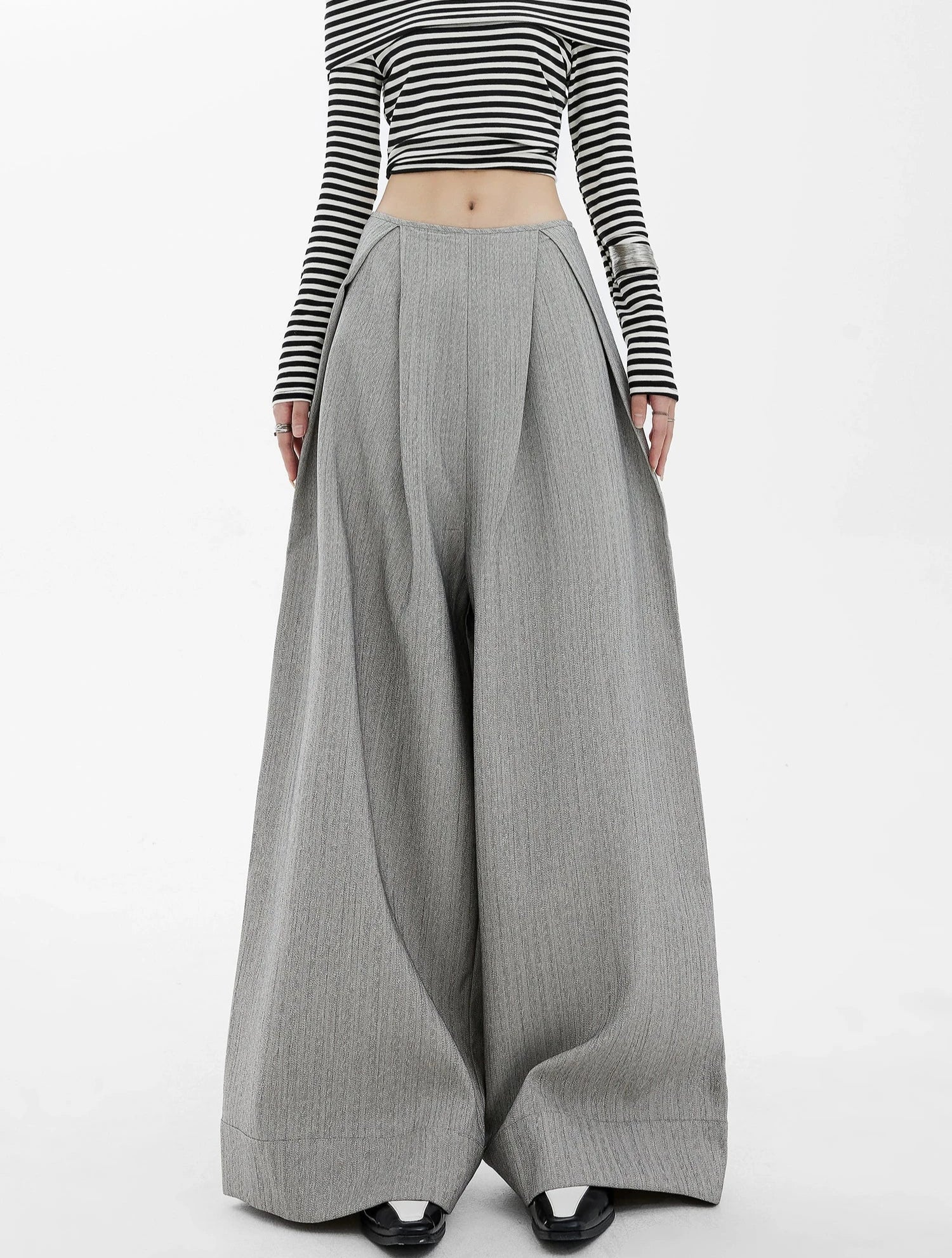 Wide-Leg High Waist Panel-Pleat Palazzo Trousers