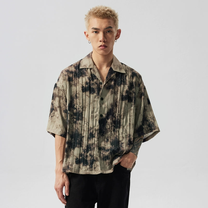 Abstract Print Tie-Dye Oversized Button-Up Shirt