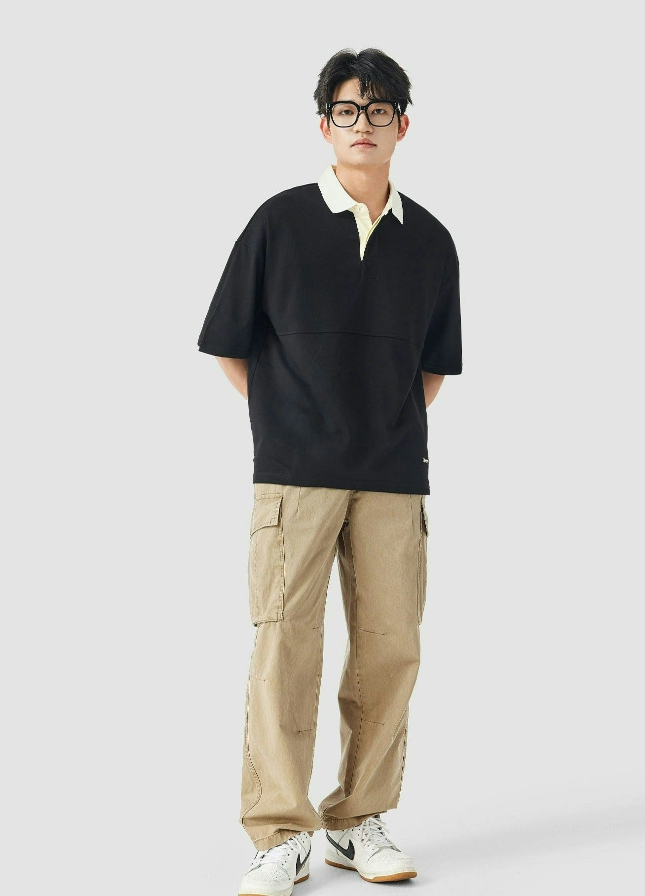 Contrast Collar Oversized Polo Shirt