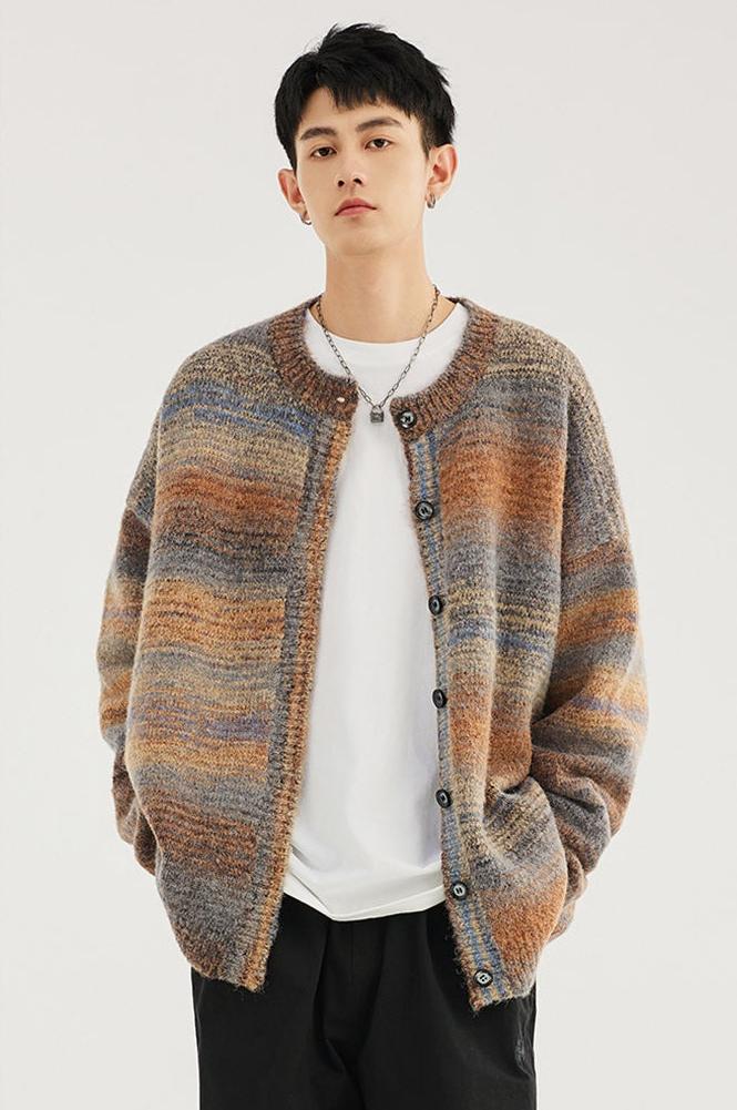 Striped Abstract-Effect Oversized Knit Cardigan