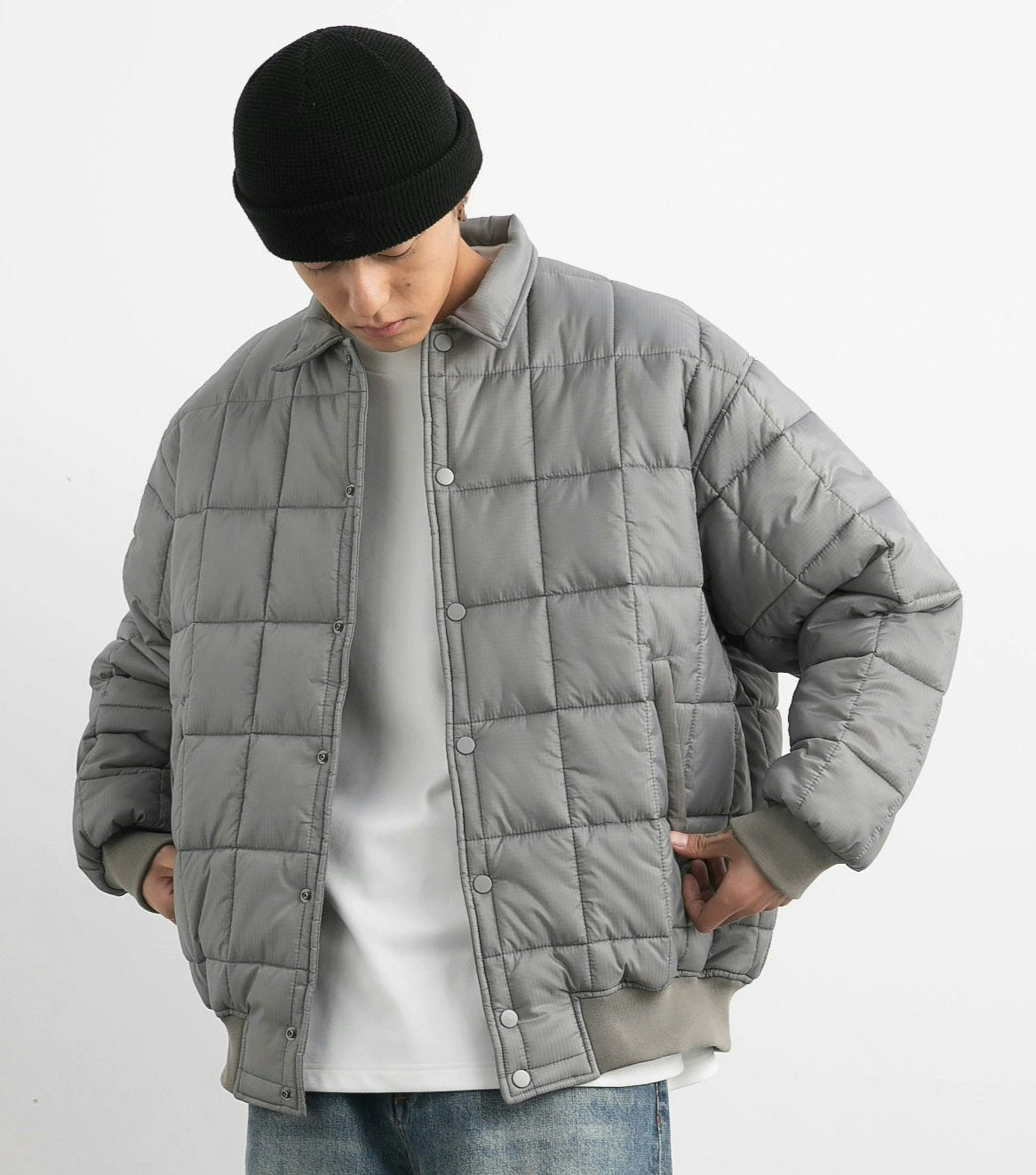 Quilted Puffer Jacket with Snap Buttons