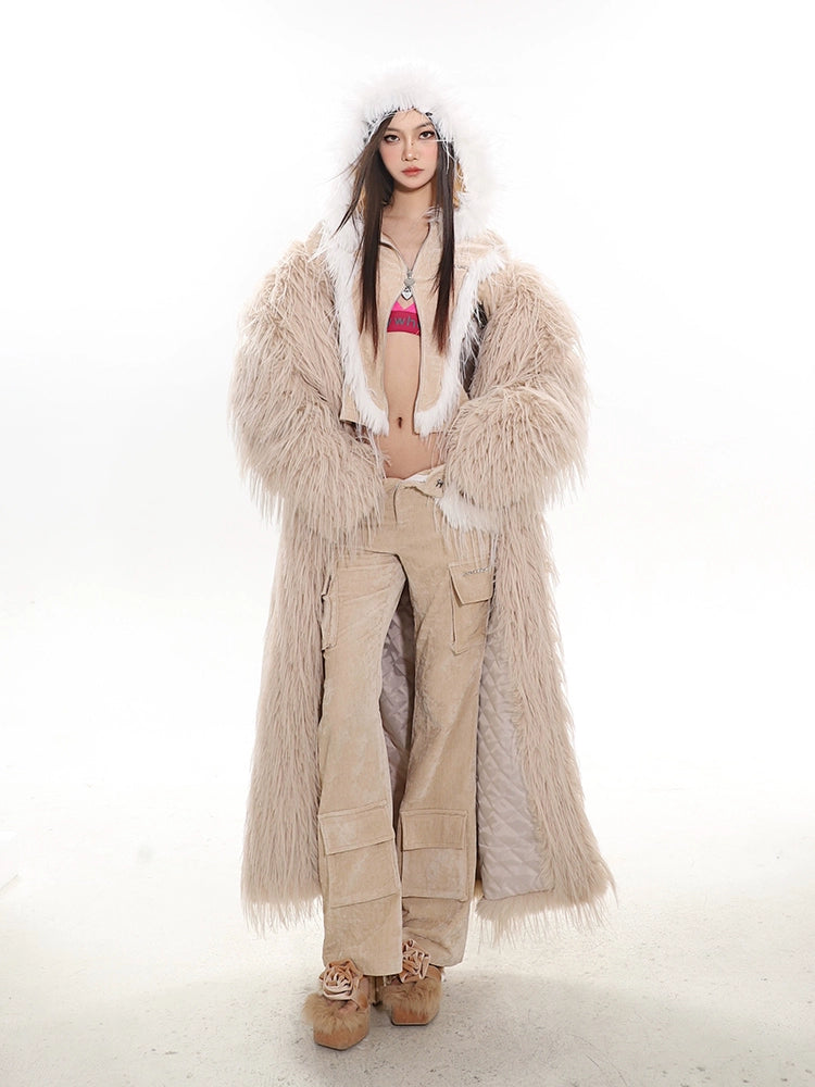 Faux Fur Longline Hooded Coat