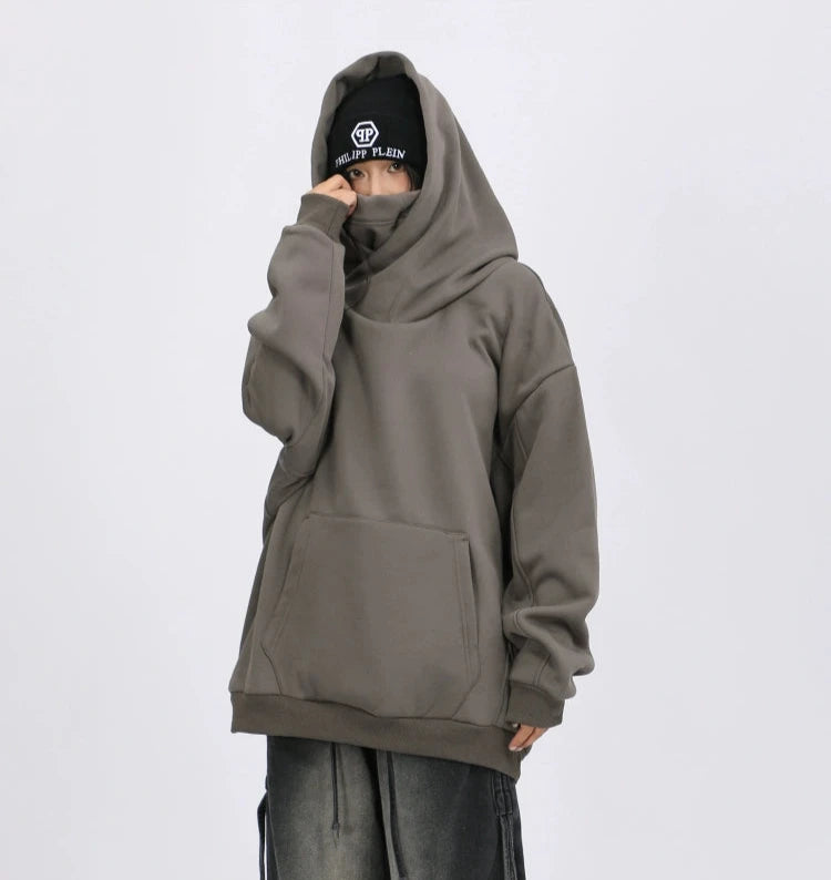 Oversized Drop Shoulder Layered Funnel-Neck Hoodie