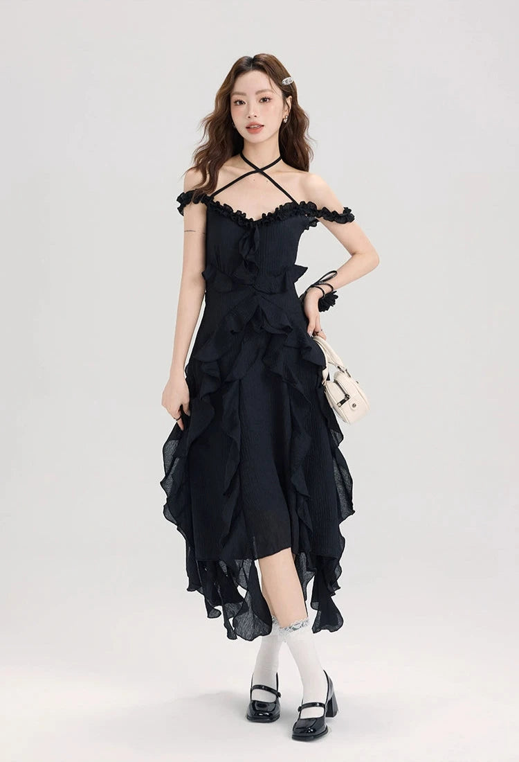 Ruffled Asymmetric Hemline Sleeveless Dress