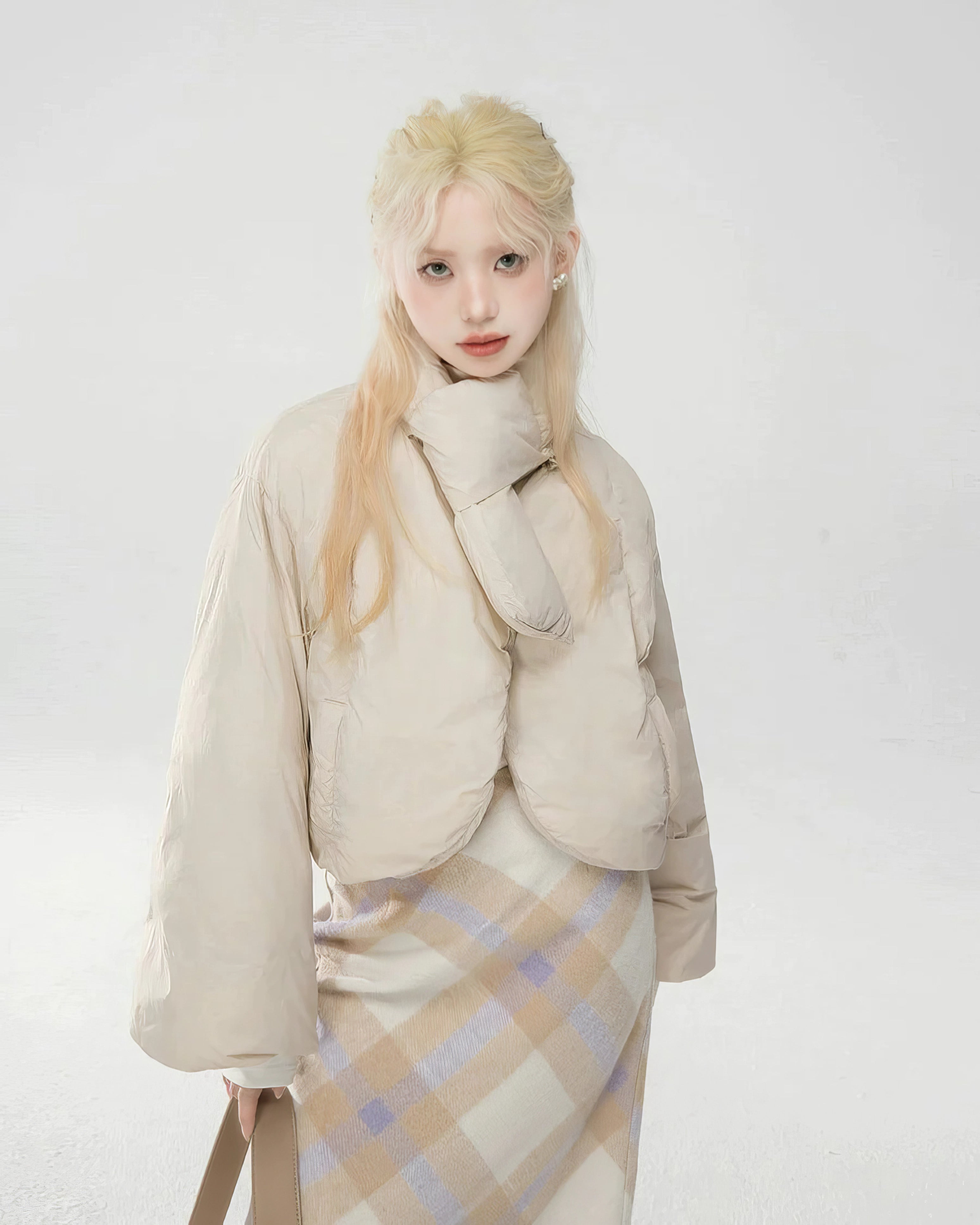 Puffer Wrap Scarf Collar Jacket