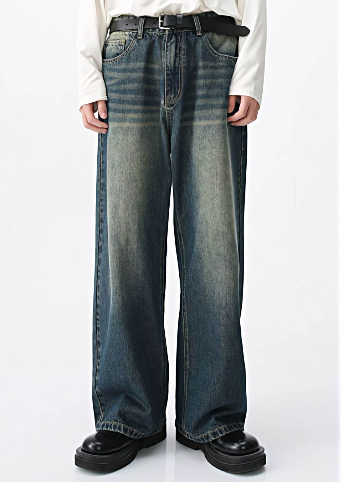 Two-Tone Sandblast Straight Jeans