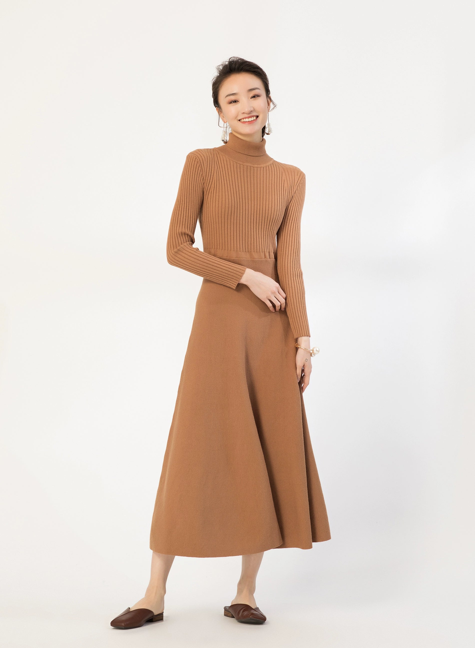 Ribbed Turtleneck Midi Sweater Dress