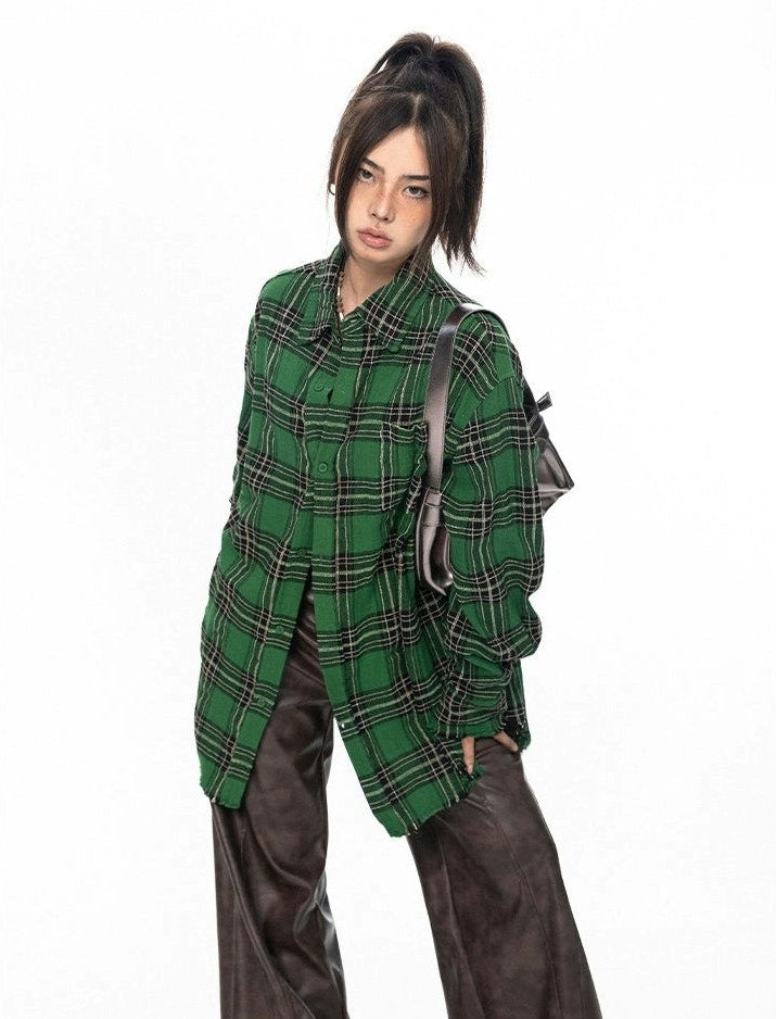 Oversized Longline Plaid Lightweight Flannel