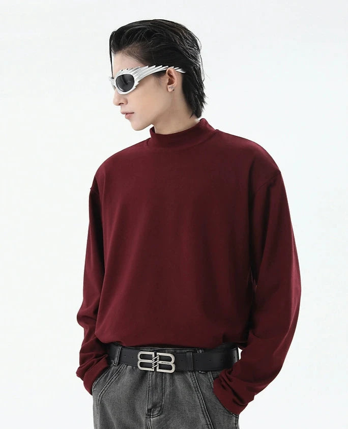 Boxy Mock-Neck Long Sleeve Sweatshirt