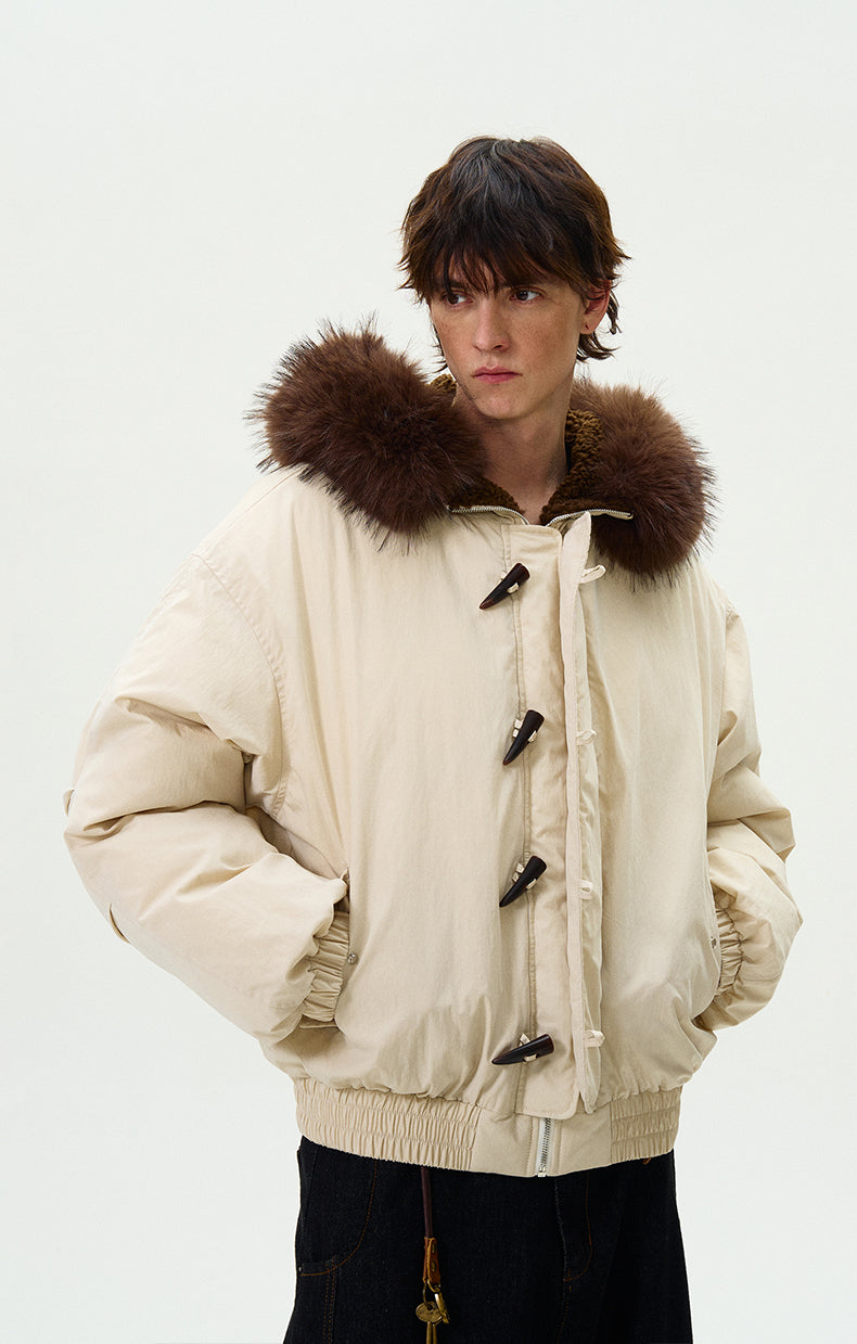 Faux Fur Collar Puffer Jacket with Toggle Closure