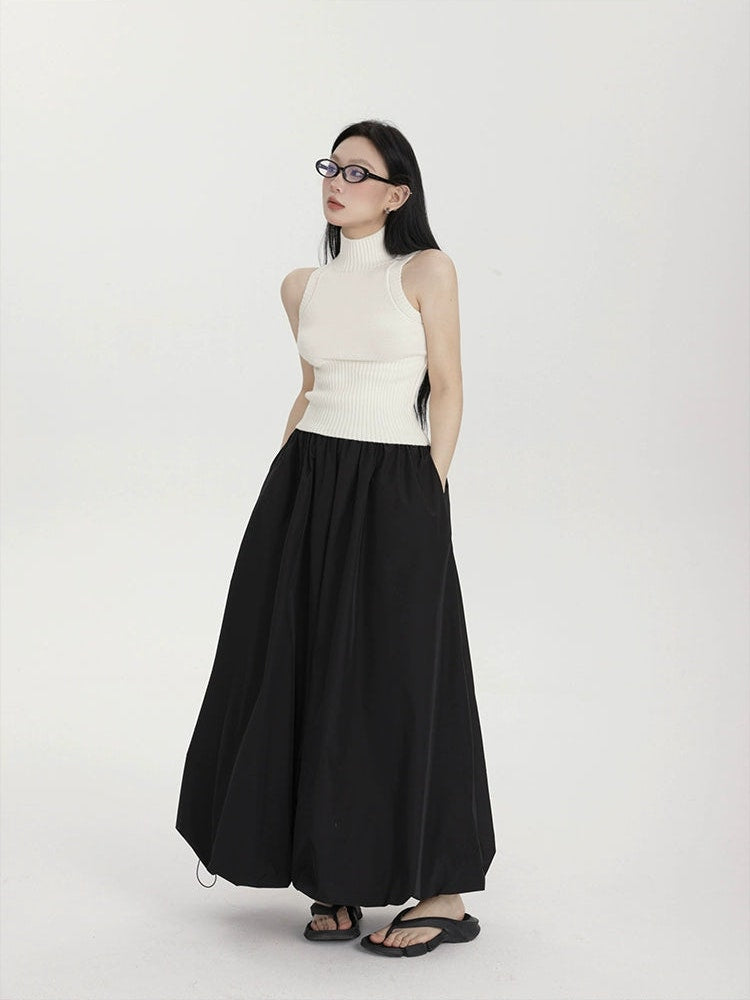 High-Waisted Balloon Maxi Skirt with Pockets