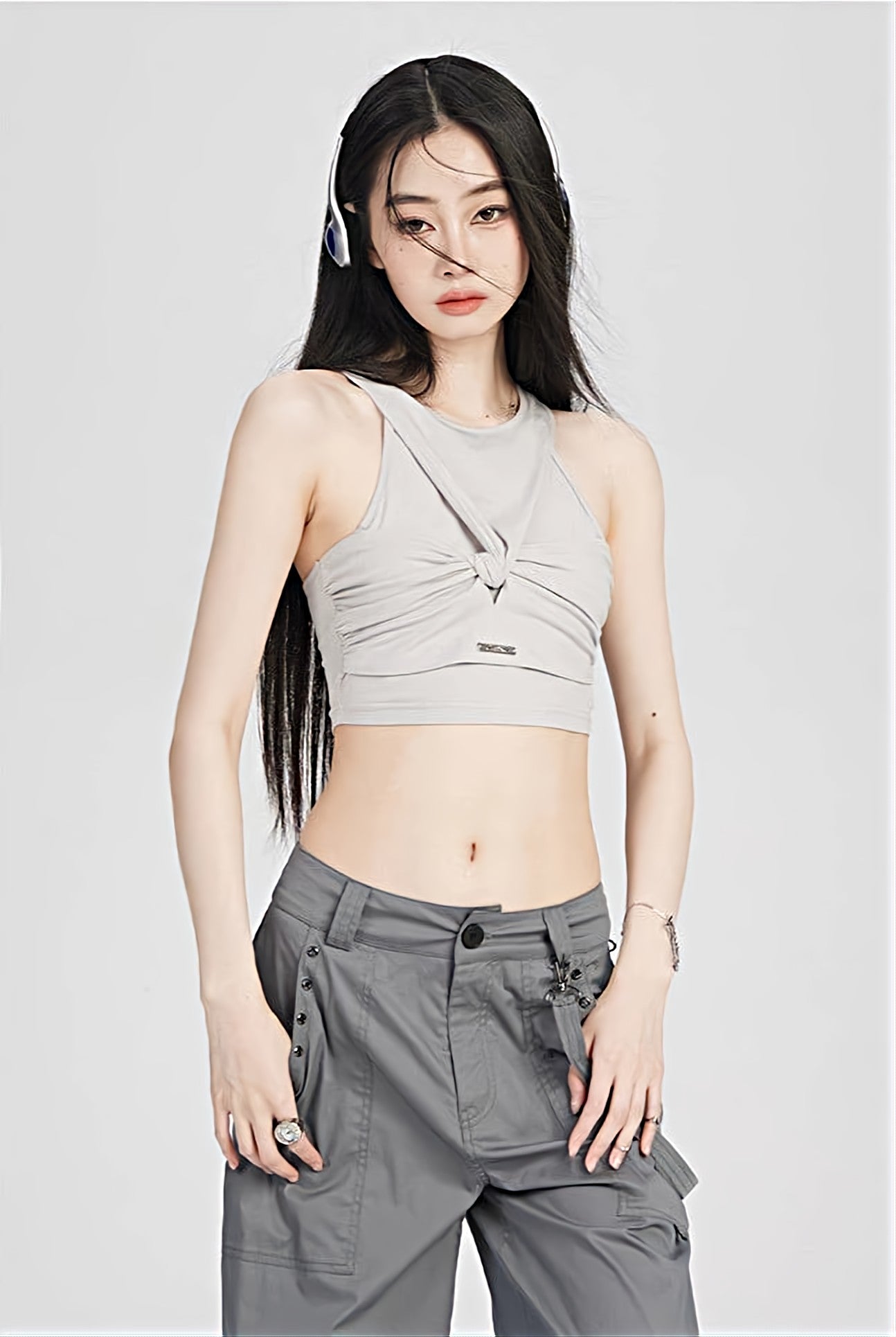 Skinny Twist Layer Detail Tank Crop Top