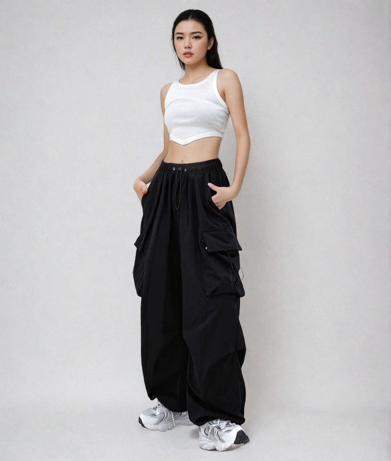 Wide Leg Drawstring Cuff Lightweight Pants - nightcity clothing