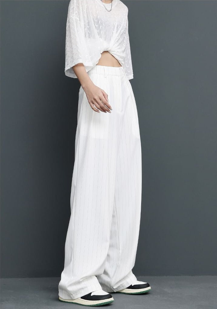 Wide Leg Pinstripe Pants - nightcity clothing