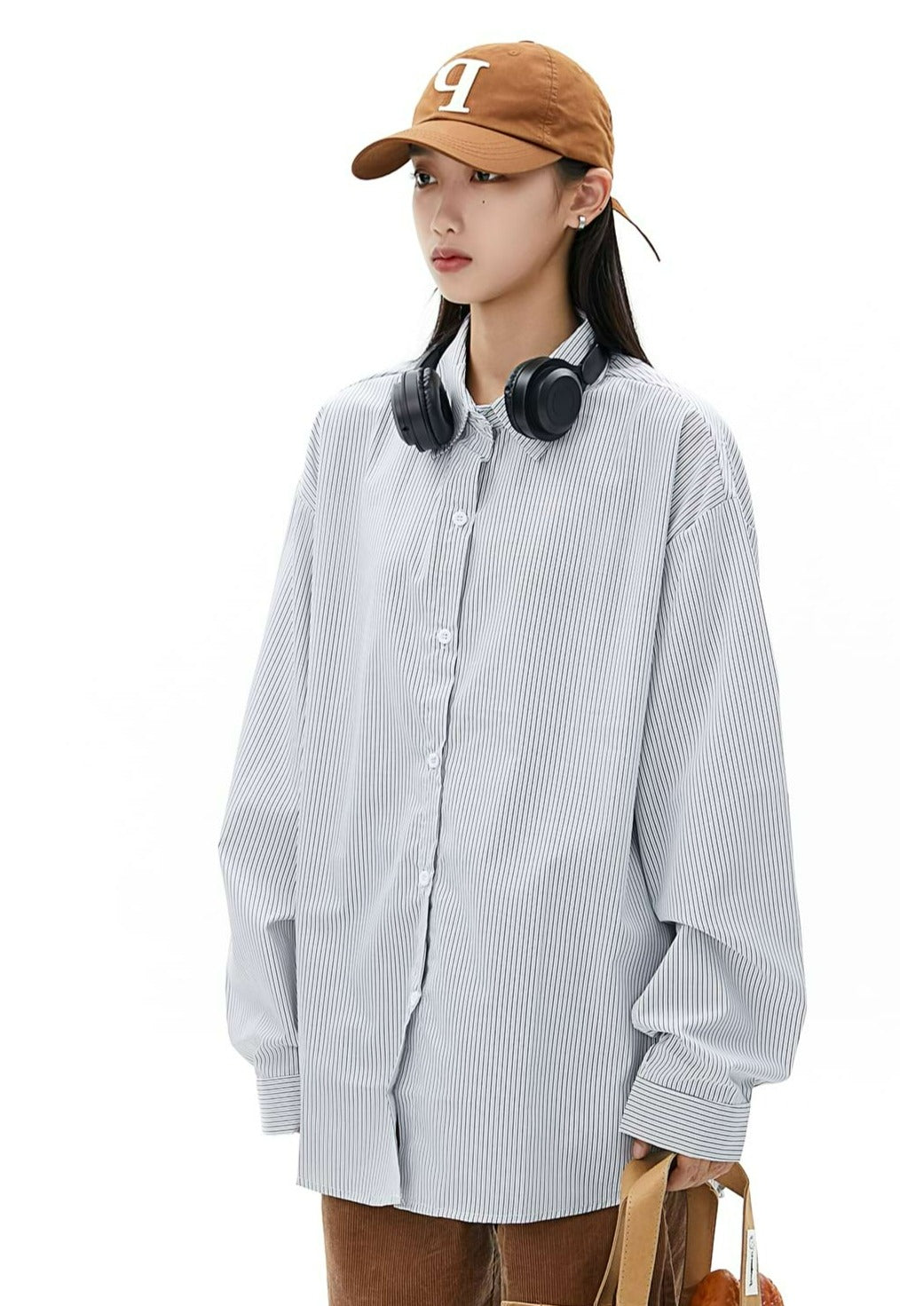 Pinstripe Oversized Long Sleeve Button Shirt