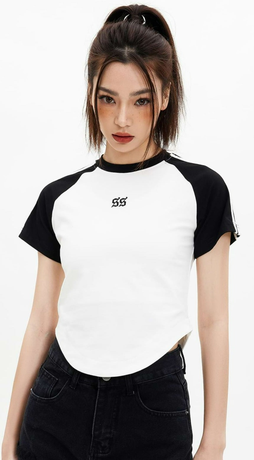 Stripe Raglan Sleeve Cropped Baby Tee