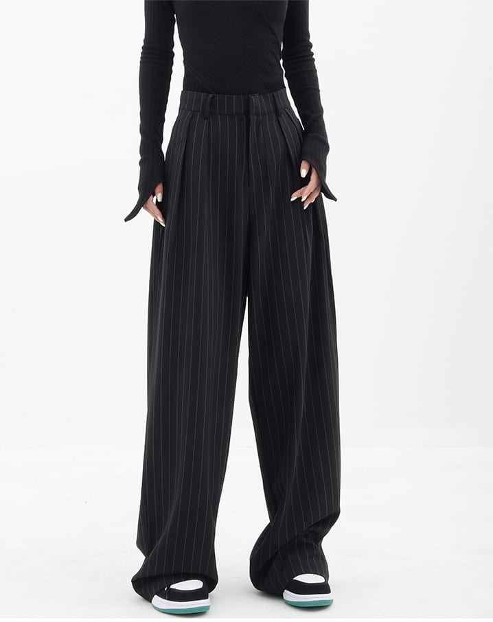 Wide Leg Pinstripe Pants - nightcity clothing