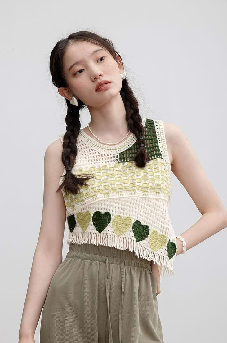 Asymmetric Color Block Sleeveless Knit Top