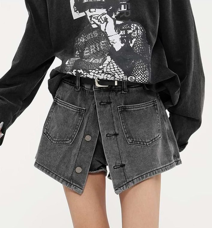 Button Skort Denim Mini Skirt