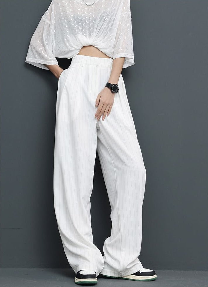 Wide Leg Pinstripe Pants - nightcity clothing