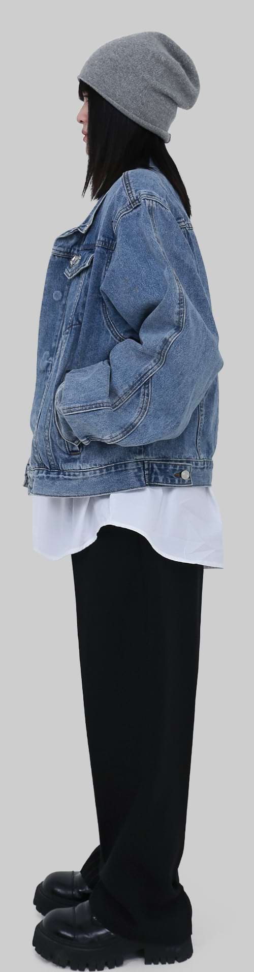 Button Denim Jacket with Shoulder Pads