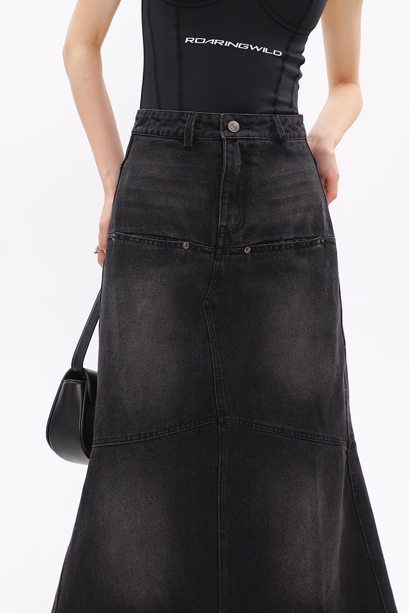 Faded Serpentina Denim Midi Skirt - nightcity clothing