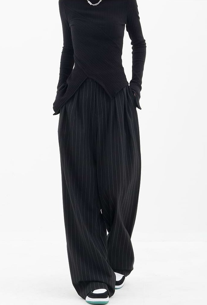 Wide Leg Pinstripe Pants - nightcity clothing