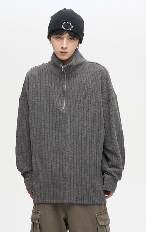 Semi High Neck Half Zip Knit Pullover