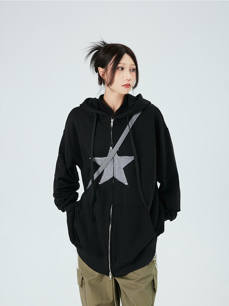 Oversized Double-Zip Star Hoodie - nightcity clothing