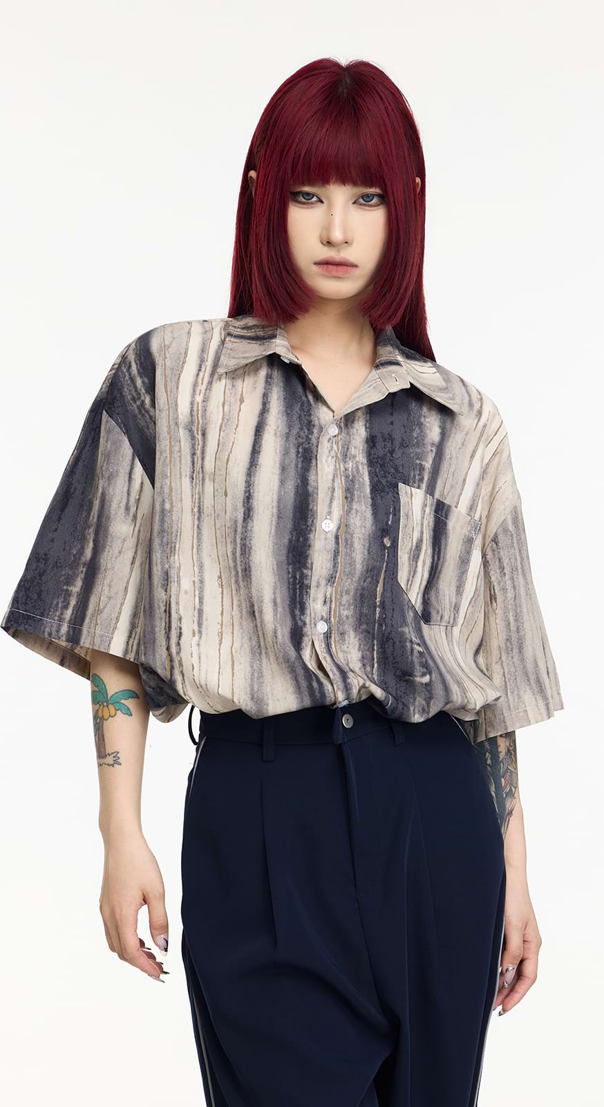 Abstract Print Short Sleeve Button Shirt