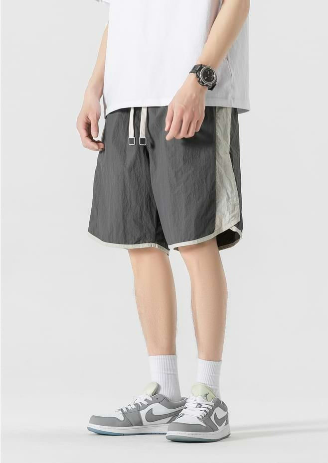 Color Block Elastic Waist Track Shorts