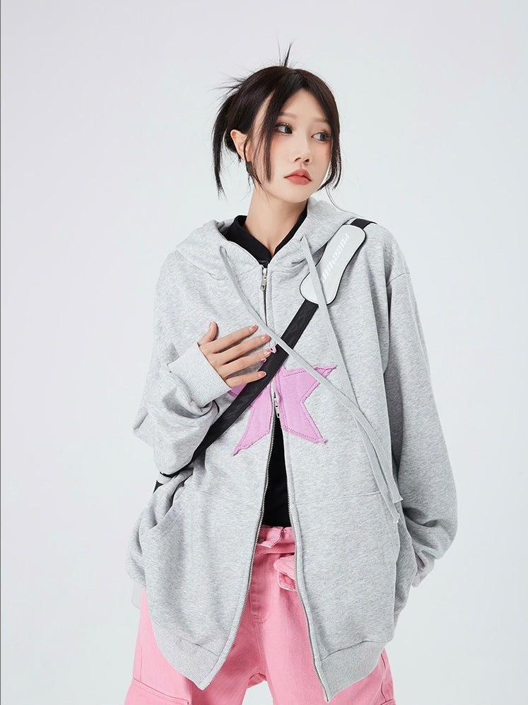 Oversized Double-Zip Star Hoodie - nightcity clothing