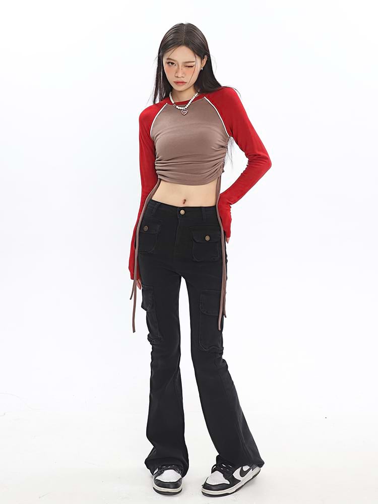 Skinny Ruched Baseball Cropped Tee - nightcity clothing