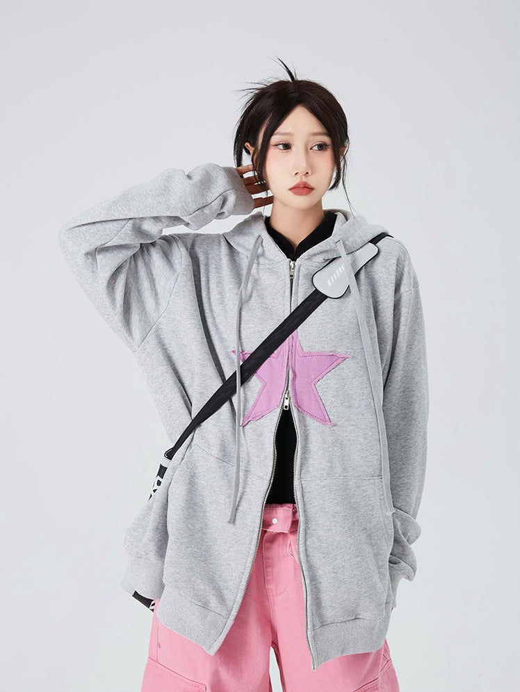 Oversized Double-Zip Star Hoodie - nightcity clothing