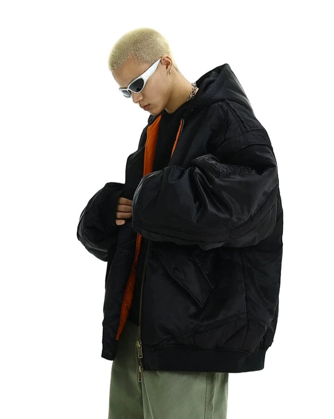 Oversized Frayed Bomber Flight Jacket with Contrast Lining